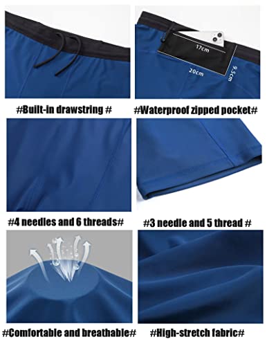 Hnvavq Men's Running Compression Shorts,Base Layer Tights Shorts,Gym Short For Training Workout Fitness Cycling,Zipper Pocket Blue #TOP5