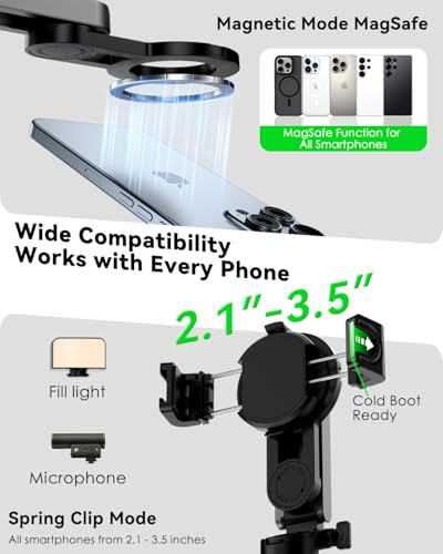 CloudValley Magnetic Selfie Stick & Mini Tripod, 360° Rotation Extendable Handheld Stabilizer/Camera Grip with Remote, 5 in 1 Portable Phone Stand for iPhone/Android, Travel Vlog, Live Stream, Black - image 7