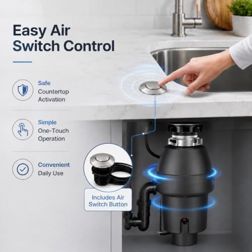 Garvee Garbage Disposal with Air Switch – 1/2 HP Continuous Feed Food Waste Disposer, Matte Grey, Includes Installation Kit & Accessories, Easy Install Kitchen Garbage Disposal Unit by Garvee - Used condition - Image 3