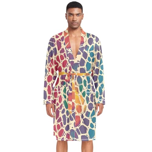 Men’s Robe Vivid Giraffe Pattern Print, Long Sleeve Lightweight Bathrobe with Belt Pockets M