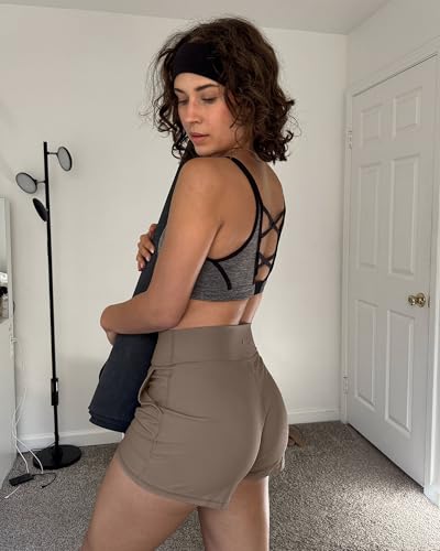 G4Free Summer Shorts for Women High Waisted Running Casual Shorts with Pockets Lounge Short Trousers(Dark Brown,L) — view 3
