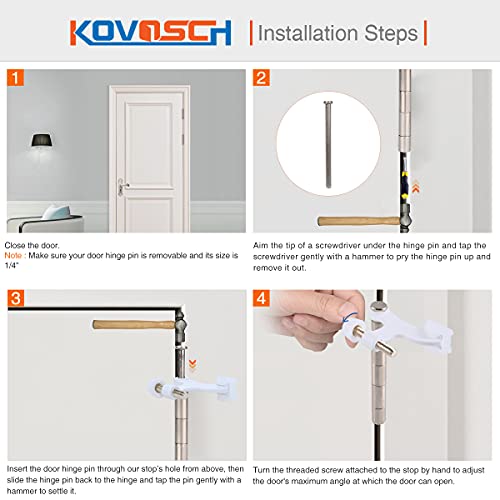 KOVOSCH 2 Pack Hinge Pin Door Stopper White - Adjustable Heavy Duty Hinge Pin Door Stop with White Rubber Bumper Tips