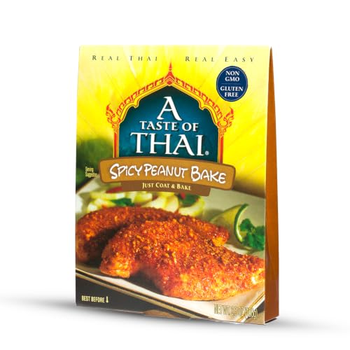 A Taste of Thai Spicy Peanut Bake – Authentic Thai Seasoned Coating Mix for Chicken, Fish & Pork – Gluten-Free & Non-GMO – Sweet & Spicy Peanut Crust – Bake, Air Fry or Grill – 3.5 oz (Pack of 1)