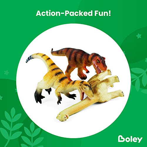 Boley Jumbo Dinosaur Toy Set - 3 Pack Big Soft Cotton-Stuffed Plastic Dinosaur Toys for Kids - Large Dino Playset for Boys and Girls Ages 3 and Up