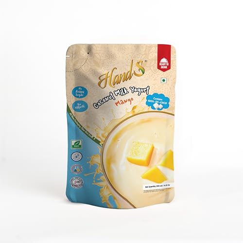 Image of HandS Dairy-Free Coconut Yogurt with Mango | Vegan & Plant-Based Yogurt Drink with Real Fruit Pulp & Palm Sugar | No Preservatives | 200g Cup (Pack of 1)