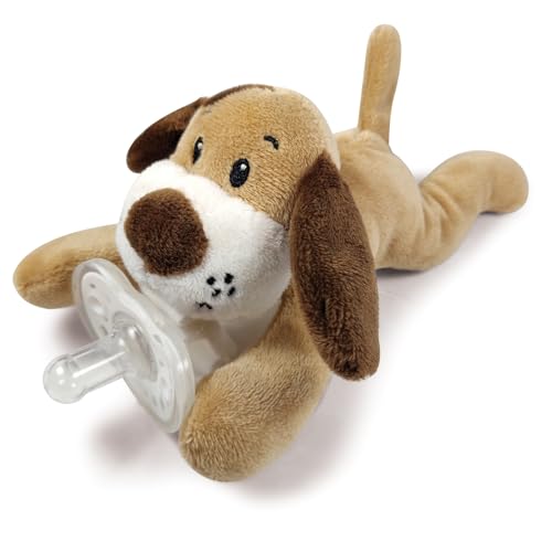 Image of Pepe n Tito Detachable Pacifier Holder – Silicone Pacifier with Stuffed Animal – Removeable Baby Pacifier Holder for Cuddling with Comfort, (Dog)