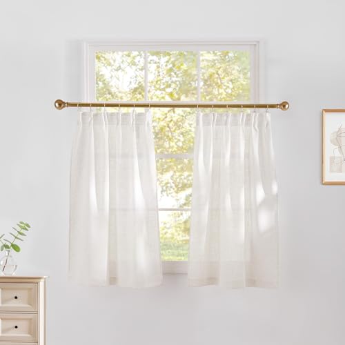 NICETOWN Natural Thick Linen Blend (230GSM) Kitchen Curtains 36 inch Length, Back Tab & Rod Pocket with Pleat Tab Upmarket Window Treatments Light Filtering for Cafe, W29 x L36, 2 Panels by NICETOWN - Used condition - Image 9
