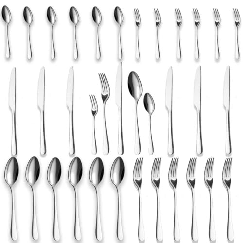 BEWOS Besteck Set für 6 Personen-30 teilig Essbesteck Set inkl. Messer, Gabel, Löffel, Besteck Edelstahl Spiegelpoliert, Spülmaschinenfest