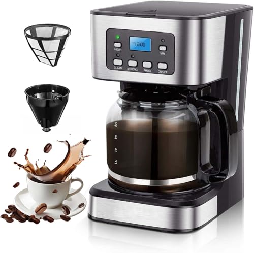 Cafetera de Filtro de 950 W, Cafetera de Goteo Programable de 1,5 L con Filtro Reutilizable, Temporizador de 24 Horas y Función de Mantener Caliente de 40 Minutos y Tecnología de Preparación Rápida