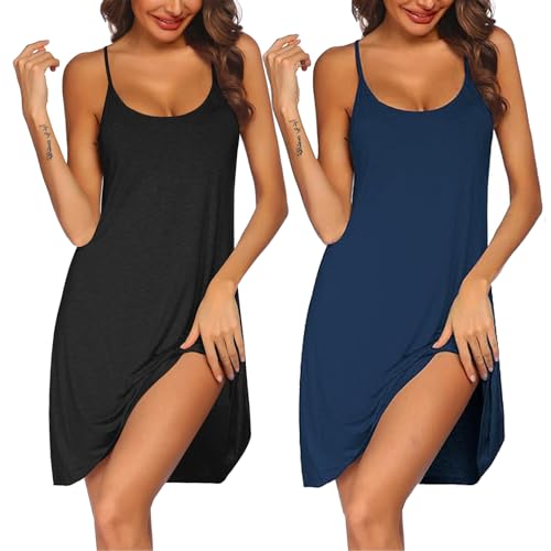 Image of Ekouaer 2 Pack Nightgown for Womens Sleeveless Sleepwear Sleep Tank Chemise