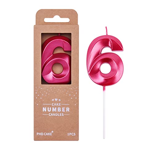 PHD CAKE 2.76 Inch Diamond Red 6 Number Birthday Candles, Red Number Candles, Cake Number Candles, Party Celebration