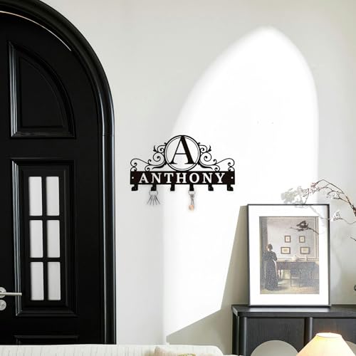 Kemedeaego Personalized Family Name Metal Wall Hook Rack – Custom Coat Key Holder with Heart Infinity Design – Rustic Home Entryway Organizer for Jackets, Hats, Bags (Black 2) — view 6