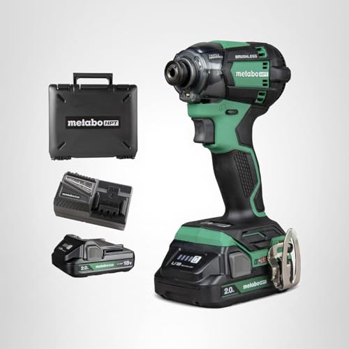 Metabo HPT 18V MultiVolt Cordless Triple Hammer BOLT Impact Driver Set, Power Impact Driver Kit with Case, 2 Lithium-Ion Batteries and Charger, 1/4-Inch Chuck, Compact LightWeight Power Tool, WH18DC