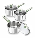 KOCH SYSTEME CS Stainless Steel Sauce Pan Set, 1.5QT & 2QT & 3QT Stainless Steel Pot Set with Lid, Triply Base Sauce Pan Set with Bakelite Handle, Induction Compatible Saucepans, Easy to Clean, 6 PCS