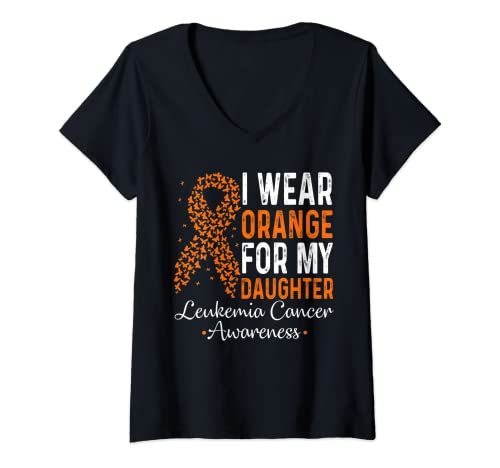 Mujer I Wear Orange For My Daughter Leucemia Cancer Orange Ribbon Camiseta Cuello V