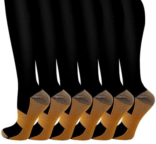 Image of Copper Compression Socks for Men & Women- 6 Pairs Copper Fit Socks - Suit for Running, Athletic, Nurses, Pregnancy, Flight, and Traveling (A- Black, L /XL)
