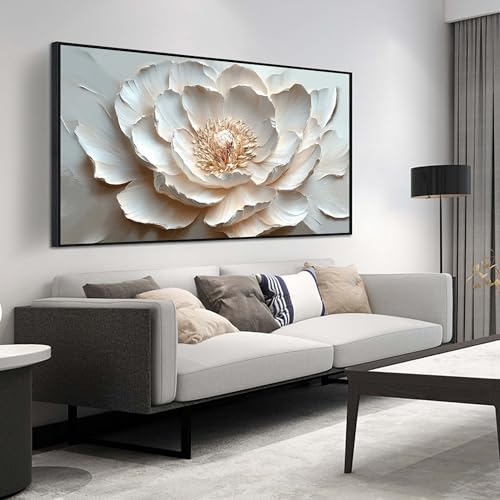 Flower Art Wall Decor for Living Room - White Canvas