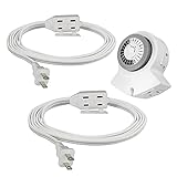 Clear Power 6 ft & 9 ft 3-Outlet Indoor Extension Cord White, 2 Prong Polarized Plug for Homes, Kitchens and Offices, 2-Outlet Indoor Mechanical Timer Included, DCTC-9501-DC