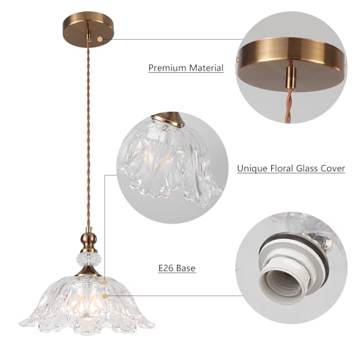 Cwarmozy Vintage Small Glass Pendant Light Fixtures For Kitchen Island 10.6 Inch Farmhouse Brass Gold Adjustable Hanging Ceiling Light For Bedroom Coffee Shop Dining Room Sink Table thumb #7