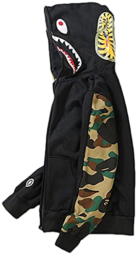 Minidora Men's Camo Hoodie Funny Full Zip Hip-Hop Sweatshirts Jacket Casual Coat Black-1 Large #TOP2