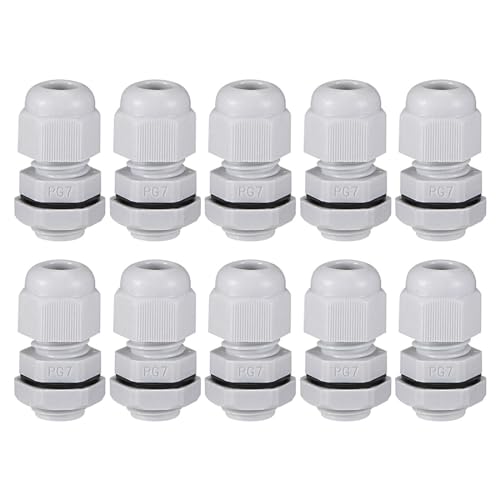 Image of TA-VIGOR 10Pcs PG7 Cable Gland, IP68 Waterproof Adjustable Plastic Nylon Wire Connectors Gland Joints for 2mm-5mm Cables, Locknut Stuffing Glands with Locknut and Washer – White