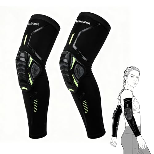 Yuxiauenn Football Elbow Forearm Sleeves 2 Pack, Elbow Forearm Crashproof Pads Compression Arm Protective Support for Football Basketball Volleyball Soccer Sport （Black L-Large