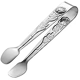 HINMAY Rose Handle Sugar Tongs 4-Inch Small Serving Tongs (Silver Plated)