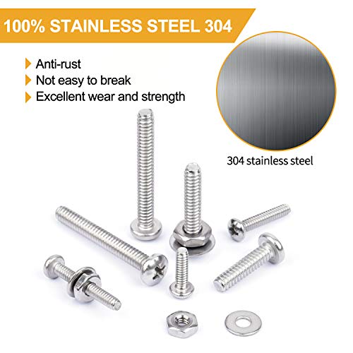 Vigrue 600Pcs #6-32#8-32#10-24 Phillips Pan Head Screws Bolt Nut Flat Washers 304 Stainless Steel Machine Screws Assortment Kit With Screwdriver Bit And Storage Case #TOP2