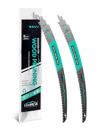 LEKOMESH Hojas de sierra alternantes de dientes japoneses de 380 mm, 2 unidades, hojas de sierra de poda de madera de borde curvo 6TPI para podar árboles, cortar madera, cuchillas de sable Cr-V.