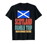 Diseño de viaje familiar de Escocia con bandera de Escocia y haciendo recuerdos juntos diciendo en estilo retro