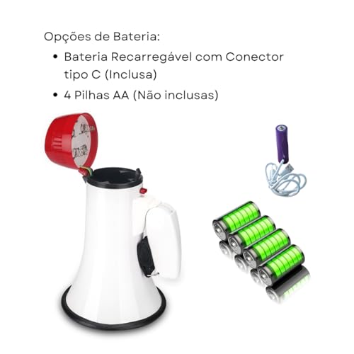 Megafone Portátil Recarregável Leve Com Sirene Gravador