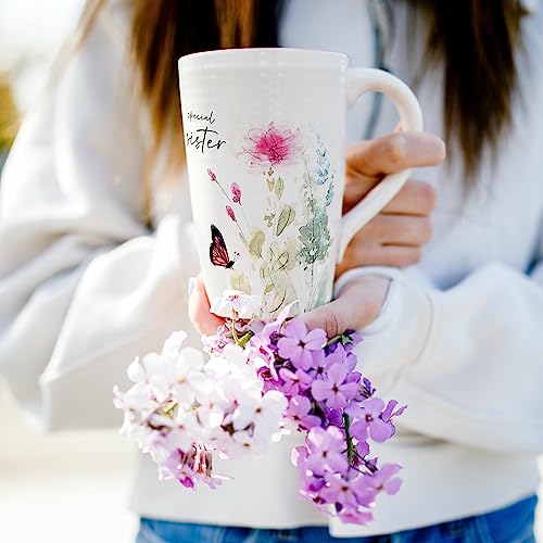 Pavilion Gift Company - Special Sister 17-ounce Cup, Floral Pattern Coffee Mug, Butterfly Coffee Cup, Spring Summer Kitchen Ideas, Sister Gifts Microwave & Dishwasher Safe, 1 Count, Cream by Pavilion Gift Company - Used condition - Image 4