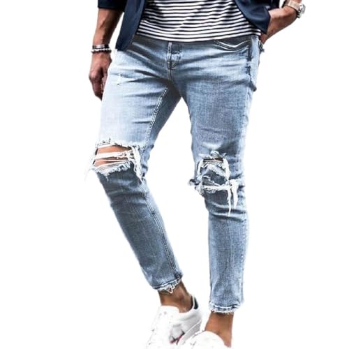 Mens Skinny Jeans Slim Fit Ripped Distressed with Holes Streetwear Stretchy Denim Pants