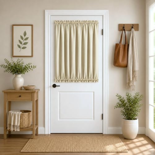 Aquazolax Front Door Window Curtains Blackout French Door Curtain Side Panels for Privacy - 54 by 40 Inch Window Drapes with a Velcro Tieback, 1 Panel in Light Saga Beige