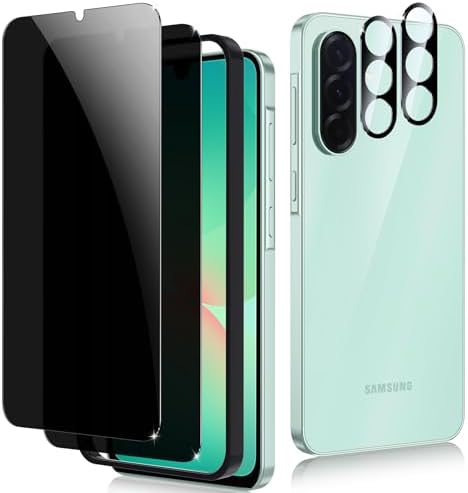 2+2 Pack for Samsung Galaxy A26 Privacy Screen Protector & Camera Lens Protector, Anti Spy Shatterproof Tempered Glass Film with Easy Installation Frame, Bubble Free Case Friendly
