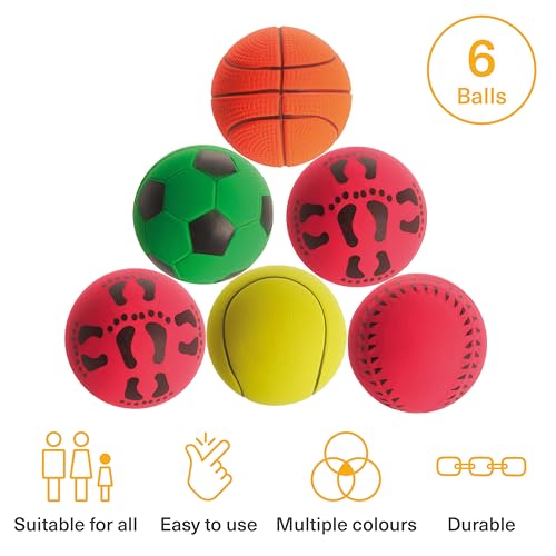 Bramble 6 Spielzeugbälle (6cm) Weiche Wurfbälle für Kinder - Elastische Schaumstoffbälle - Mini-Fußball, Basketball, Tennisball, Baseball - Robust & Ungiftig