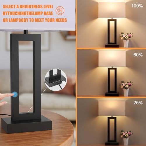 Seealle 22" Tall Living Room Lamps for Night Stands - Touch Bedside Lamp with USB C+A, 3 Way Dimmable Bedroom Lamps for End Tables Set of 2, Modern Night Stand Lamps for Bed Side(White&Black) by Seealle - Used condition - Image 3
