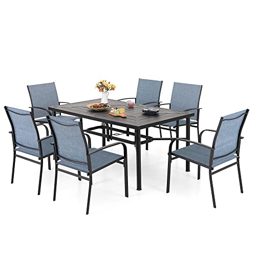 Mixpatio 7-Piece Outdoor Dining Set 6 Blue Textilene Chairs And Outdoor Metal Rectangle Dining Table For Deck Garden Backyard Lawn Poolside #TOP6