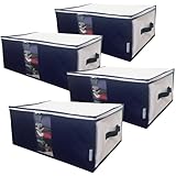 イニコライフ 収納ケース 衣類 小物用 4枚組 収納袋 活性炭シート入 持ち手 透明窓付 大きく開く 上部ファスナー式 通気性の良い 厚手 不織布製 (中芯無し)