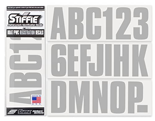 Image of STIFFIE Uniline Metallic Silver 3 inch Boat & PWC Registration Decals • Numbers Letters Stickers