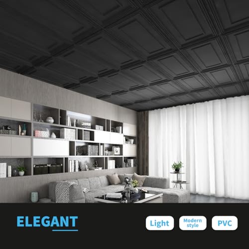 Image of Art3d 12-Pack Drop Ceiling Tiles, 24x28 Inch PVC Panels in Black