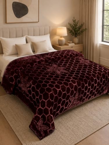LA VERNE Woolen Blend Warm & Cozy Mink Blanket for Heavy Winters for Double Bed, Super Soft Mink Embossed Blanket Deal