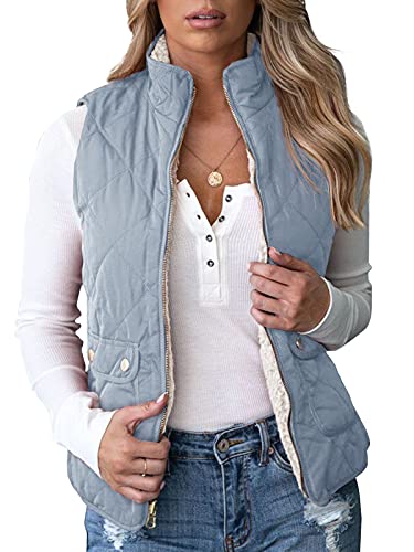 Valphsio Womens Reversible Quilted Sherpa Fleece Vest Lightweight Sports Vest Coat #TOP19