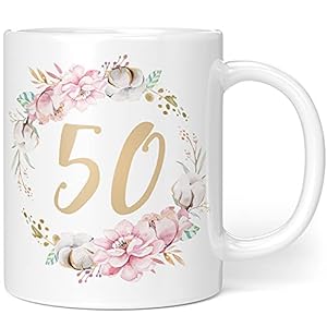 Geschenk Tasse Geburtstag 50 Frau – Geschenkideen zum 50 Geburtstag – Geburtstagsgeschenk für Frauen Blumen (Zum 50…