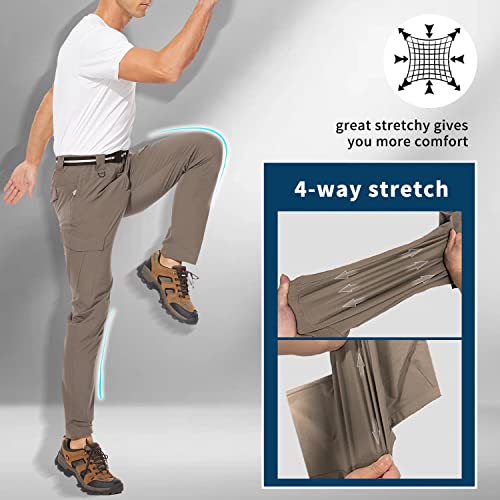 Men's Outdoor Recreation Hiking Pants - Quick Dry,Waterproof,Lightweight Fit Cargo Work & Fishing Pants With 6 Pockets And Belt-Dark Khaki-Xl #TOP1