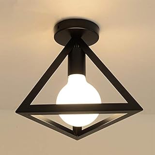 ChaoZan Semi Flush Mount Ceiling Lamp, Vintage Industrial Style Black Shade,Geometric Ceiling Light Illumination Fixture,for Entry, Dining Room, Hallway, Study Room, Office, Bedroom, Decor, (Ø25CM)