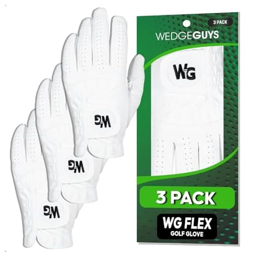Men’s Leather Golf Glove Wedge Guys WG Flex Cabretta - Tour Performance Breathable Microfit Stretch & Enhanced Grip - High Durability Left Hand - Extra Large Regular Fit (3-Pack)