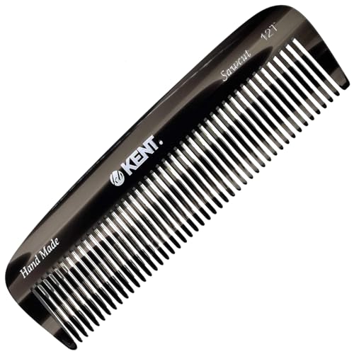 Kent 12T Black Graphite Pocket Comb - Handmade Wide Tooth Hair Comb for Men, Women, and Kids - Travel, Beard, and Mustache Comb - Saw Cut and Hand Polished Made in England