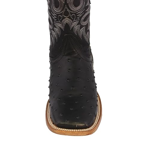 Texas Legacy Mens Black Western Leather Cowboy Boots Ostrich Quill Print Square4