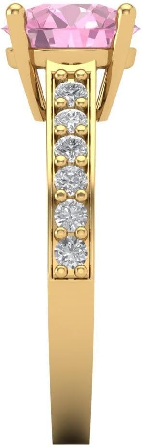 Clara Pucci 14K Solid Gold Engagement Ring for Women | 2.3 cttw Pink Diamond Round Cut Solitaire with Accents | Real Yellow Gold Wedding Ring